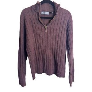 Oscar de la Renta Men’s Brown Ribbed XL Sweater Pull-over Cotton Blend